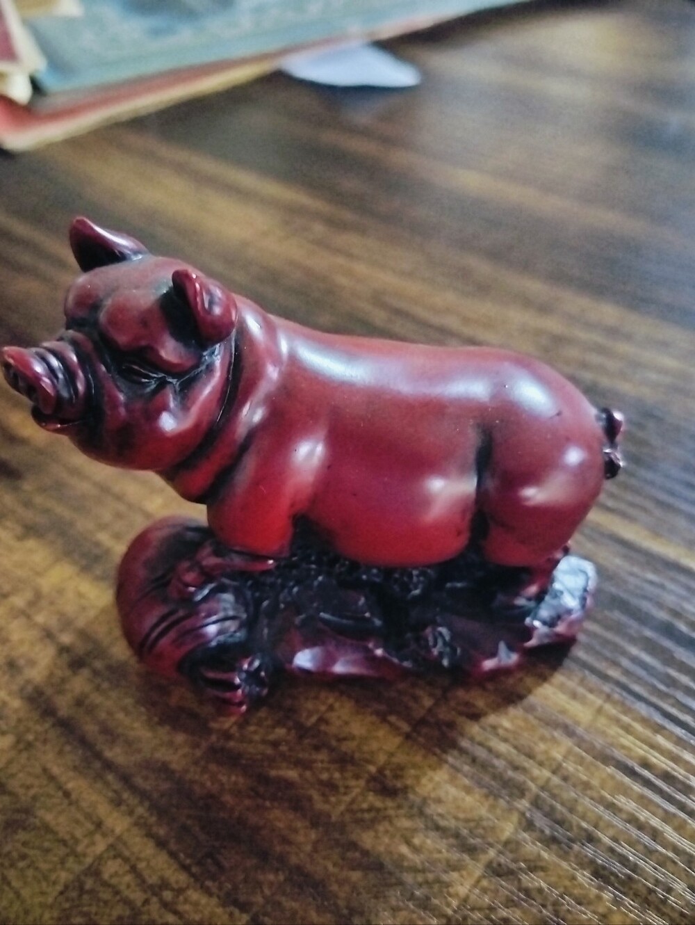 Vintage 90s Chinese Zodiac Pig Figurine –Red Resin -Prosperity & Wealth